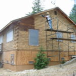 Log home log cabin sandblasting in Truckee California looking new again